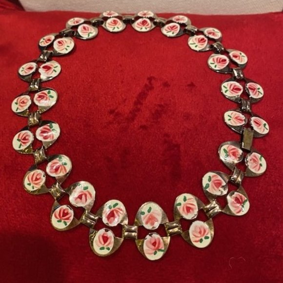 Vintage Jewelry Vtg Silver Metal Oval Links With Hand Painted